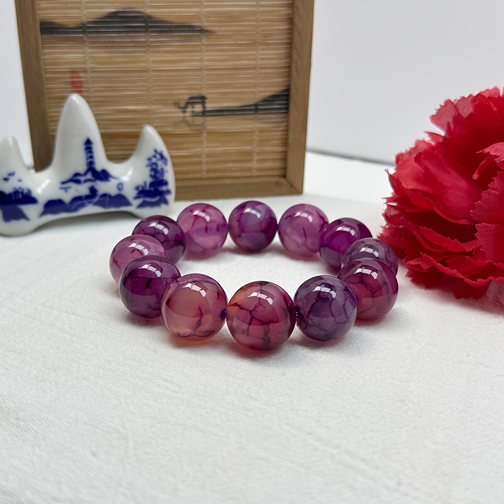 Natural Amethyst Agate Bead Bracelet, Elegant Purple Pattern